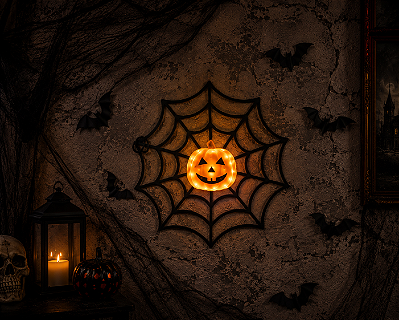Teia de Aranha Abóbora Luminosa com Led 33cm