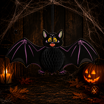 Enfeite Sanfonado Morcego Halloween - 60x28cm