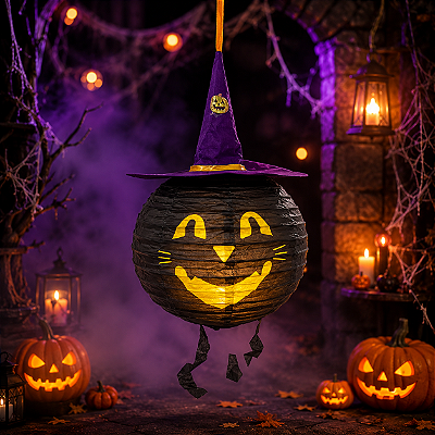 Enfeite Lanterna com Chapéu de Halloween - Enfeite para Pendurar Decoração Festa