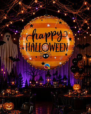 Balão Metalizado Aranha e Estrelas Halloween - 18 Polegadas (46cm) - Flutua Com Gás Hélio