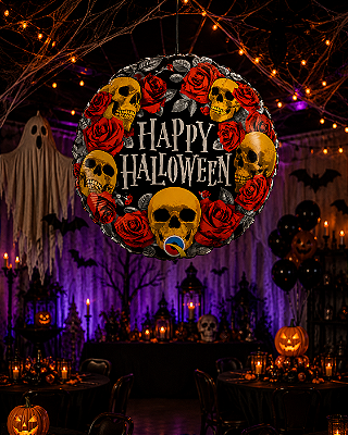 Balão Metalizado Caveiras Halloween - 18 Polegadas (46cm) - Flutua Com Gás Hélio