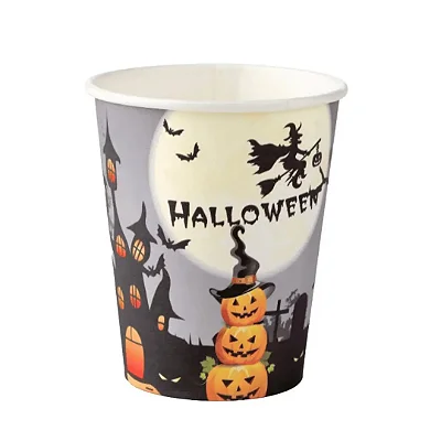 Copo de Papel 270ml Halloween Abóboras e Castelo – 10 Unidades