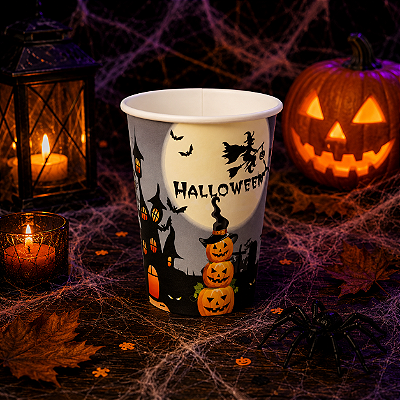 Copo de Papel 270ml Halloween Abóboras e Castelo – 10 Unidades