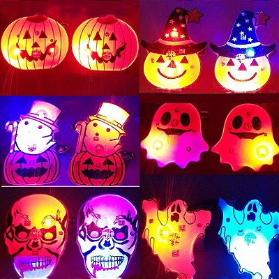 Broche Botton Luminoso Led com Alfinete Halloween - 1 Unidade