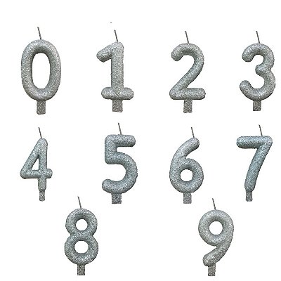 Vela de Aniversário Prata Gliter Números 7cm - (Selecione a Opção do Número)