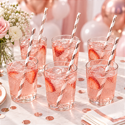 Canudo De Papel Biodegradável Rose Gold - 6x200 mm - 12 Unidades
