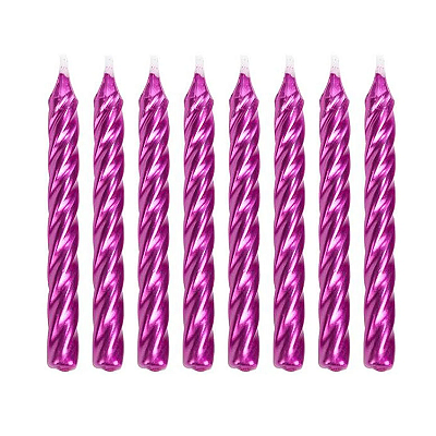 Vela de Aniversário Palito Espiral Metalizada Pink - 8 Unidades