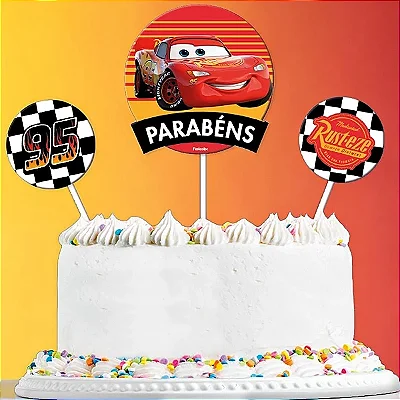 Topo de Bolo Topper Decoração Carros - 3 Peças (01 Topper maior + 2 Topper Menor)