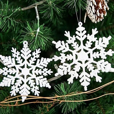 Enfeite Pendurar Flocos De Neve Com Glitter Branco Pendente Árvore Natal 17cm - 1 Unidade