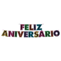 Faixa Decorativa Feliz Aniversário Neon - 167 cm