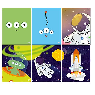 Quadros Decorativos Astronauta - 6 unidades