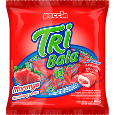 Bala Recheada Tri Bala Sabor Morango - 500 gramas