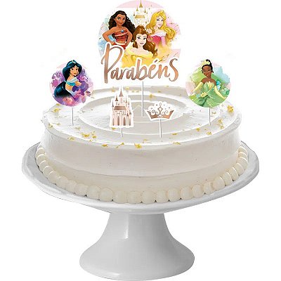 Decoração de Bolo Cenário Festa Princesas - 5 Unidades (1 Grande 23x14cm + 4 Menores 11x6cm)