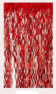 Cortina Decorativa Metalizada Espiral Vermelho - 2x1 Metros