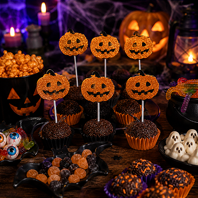 Palitos Decorativos Halloween com Abóbora – 6 Unidades | Enfeite para Doces e Festas