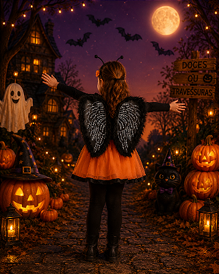 Asa de Anjo Preta Infantil com Glitter Halloween - 45cm