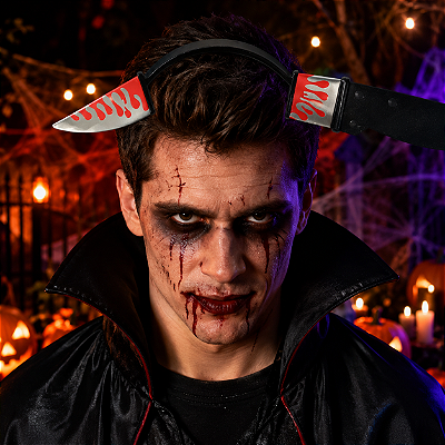 Tiara Faca Ensanguentada na Cabeça – 35cm | Acessório Aterrorizante para Halloween