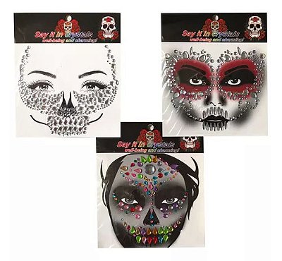Adesivo Facial Caveira Mexicana Strass Halloween - 1 unidade