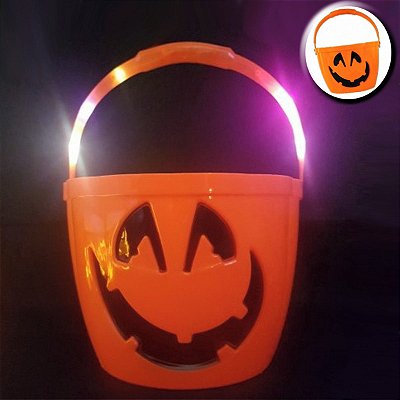 Balde Abóbora Halloween Led Grande