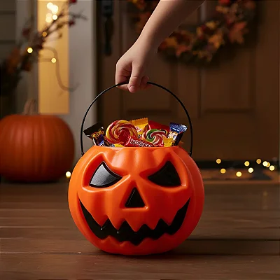 Balde Abóbora para Doces e Decoração de Halloween - 19X14cm