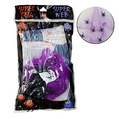 Super Teia Decorativa com Aranhas Halloween ( 2 teias e 6 aranhas)