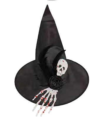 Chapéu de Bruxa Pena e Mão Halloween