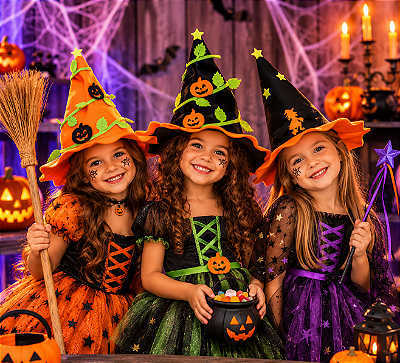 Chapéu de Bruxa Decorativo Feltro Halloween 34cm - 1 Unidade Sortidos