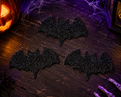 Aplique Glitter para Decoração Morcego Halloween 12 x 7cm - 3 unidades