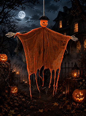 Enfeite Abóbora para Pendurar Halloween - 100cm de Altura