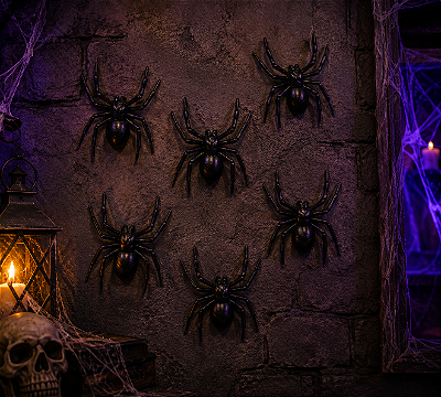Enfeite Halloween Aranha de Plástico (10 cm) – 6 Unidades