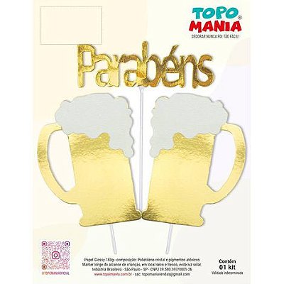 Mini Topo Parabéns Cerveja Ouro - Topo Mania