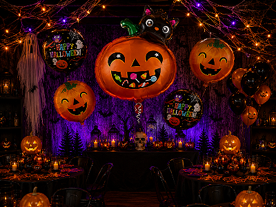 Kit Balão Metalizado Happy Halloween Abobora c/5 Peças