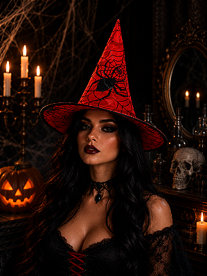 Chapéu De Aranha e Teias Vermelho Halloween
