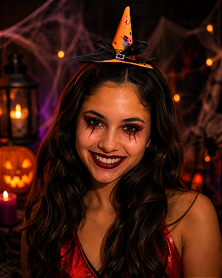 Tiara Com Chapeuzinho De Bruxa Festa Halloween - Modelos Sortidos - 1 Unidade