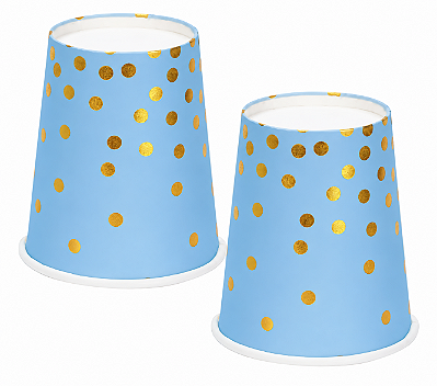 Copo de Papel Poá Azul/Dourado 250ml - 8 Unidades