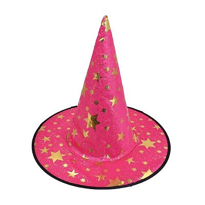 Chapéu de Bruxa Pink com Estrelas Halloween