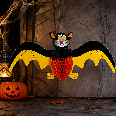 Enfeite Morcego Colméia Halloween para Decoração - 49x21cm