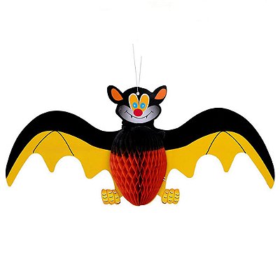 Enfeite Morcego Colméia Halloween para Decoração - 49cm x 21cm