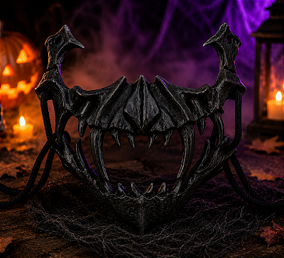 Máscara de Terror Dentes Ossada Preta Halloween