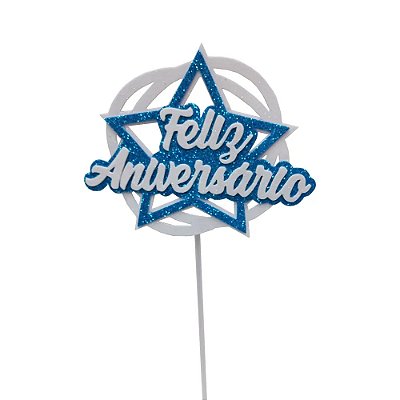 Topo de Bolo Feliz Aniversário Estrela Azul