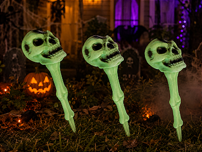 Crânio Estaca do Terror de Plástico para Jardim Halloween 38x13 cm - 1 Unidade