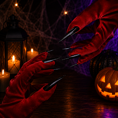 Luva de Poliéster Vermelha com Unhas para o Halloween