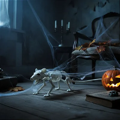 Esqueleto de Rato Halloween – 20cm | Enfeite Plástico Decorativo