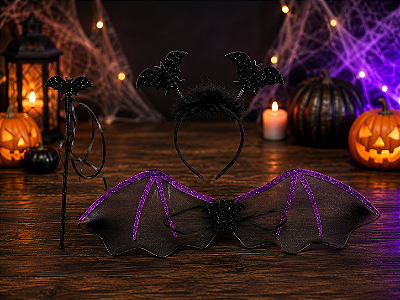 Conjunto Infantil Halloween - Asa / Tiara e Varinha