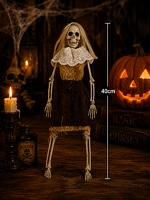 Caveira Zumbi Cabelo Cadáver Esqueleto Realista Halloween - 40 cm