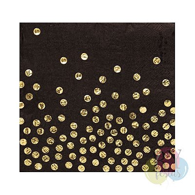 Guardanapo de papel preto e dourado 33x33cm - 20 unidades