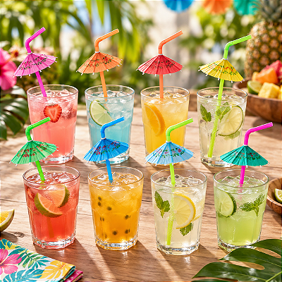 Canudos Decorados Guarda-chuva Para Drinks - 12 Unidades - Cor Sortidos