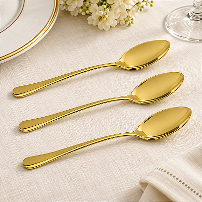 Colher Refeição Linha Gold Premium Dourado - 8 Unidades