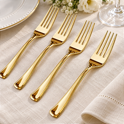 Garfo Refeição Linha Gold Premium Dourado - 8 Unidades