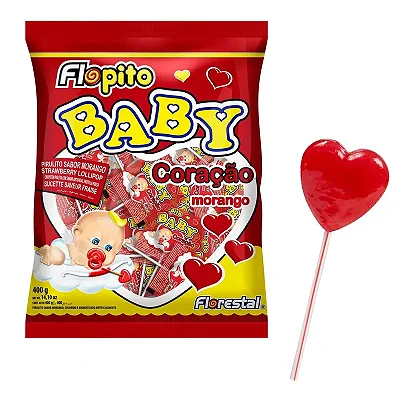 Pirulito Flopito Coração Baby Sabor Morango – Florestal (Pacote 400g)